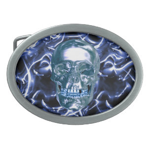 Electric Blue Chrome Skull Belt Buckle
