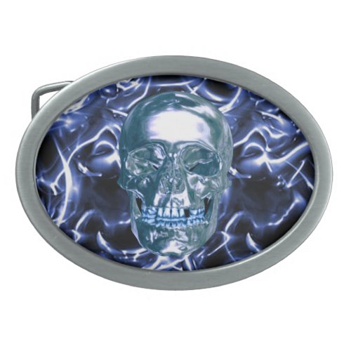 Electric Blue Chrome Skull Belt Buckle