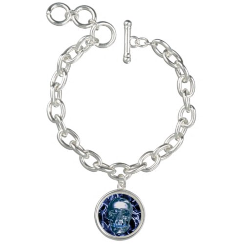 Electric Blue Chrome Skull Charm Bracelet