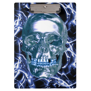 Electric Blue Chrome Skull Clipboard