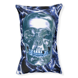 Electric Blue Chrome Skull Dog Bed