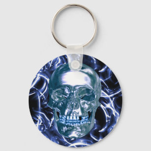 Electric Blue Chrome Skull Key Chain