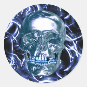 Electric Blue Chrome Skull Stickers