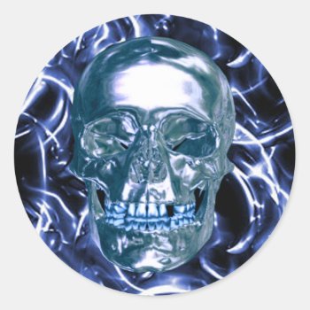 Electric Blue Chrome Skull Stickers by atteestude at Zazzle