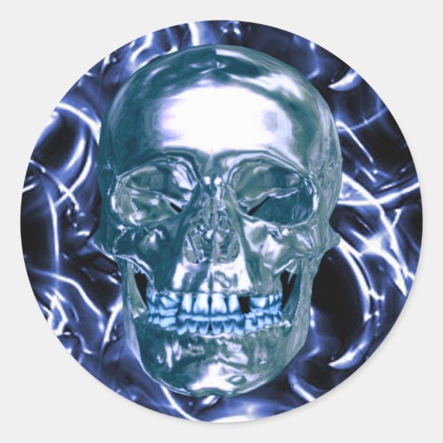 Electric Blue Chrome Skull Stickers (Front)