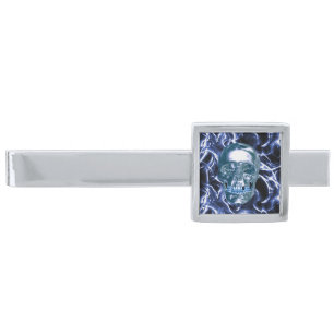 Electric Blue Chrome Skull Tie Bar