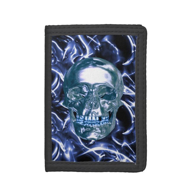 Electric Blue Chrome Skull Wallet (Front Vertical)