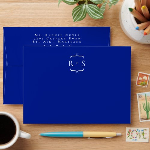 Electric Blue Cobalt Classy Minimalist Wedding Envelope