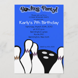 ELECTRIC BLUE Cosmic Bowling Birthday Invitation