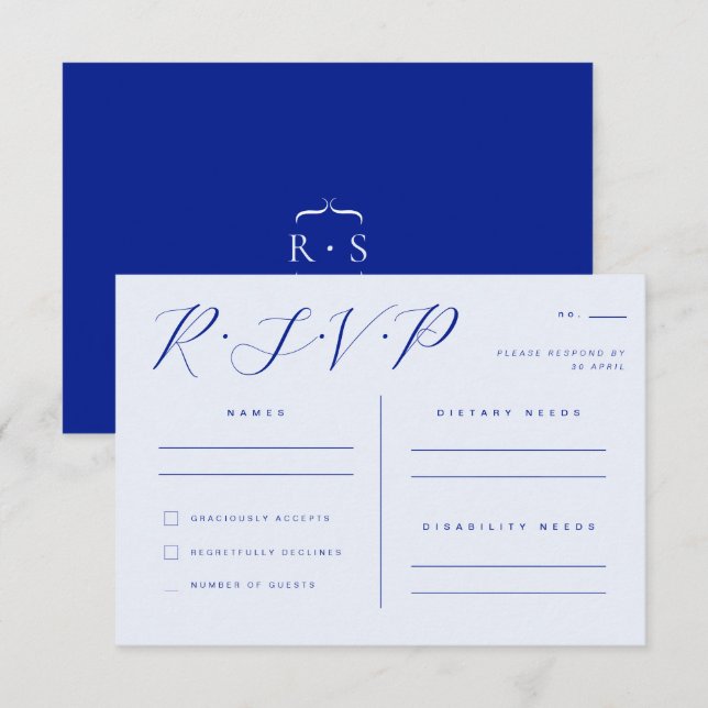 Electric Blue Elegant Minimalist Wedding RSVP Invitation (Front/Back)