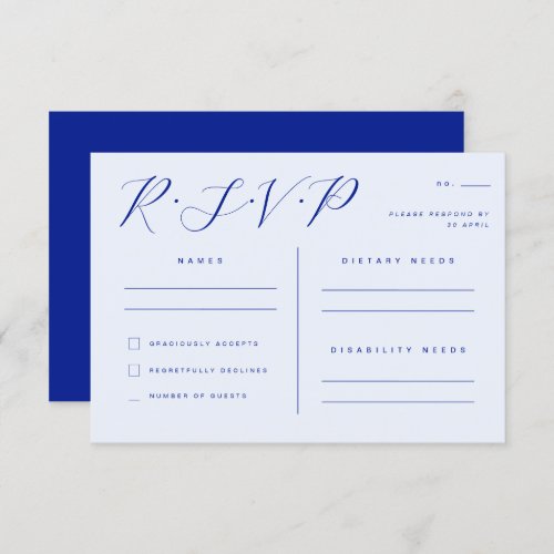 Electric Blue Elegant Minimalist Wedding RSVP Invitation