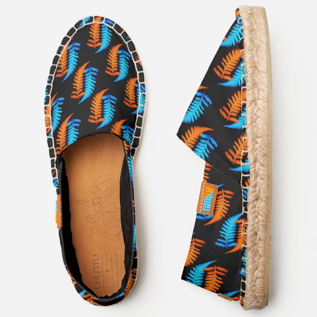 Electric Blue Fiery Orange Japanese Painted Ferns Espadrilles (Side)