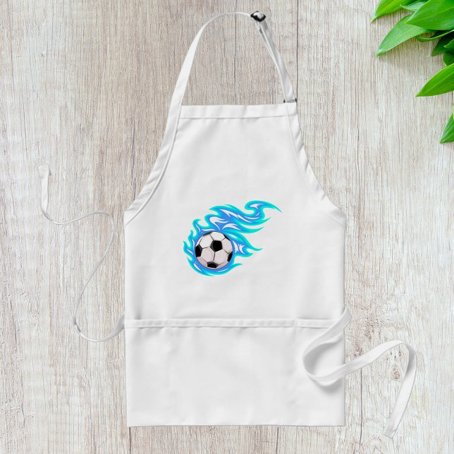 Electric Blue Flaming Soccer Ball Sports Adult Apron (Creator Uploaded)