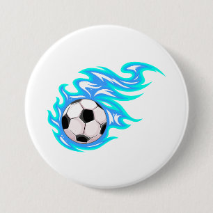Electric Blue Flaming Soccer Ball Sports Button