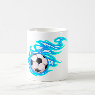 Electric Blue Flaming Soccer Ball Sports Coffee Mug