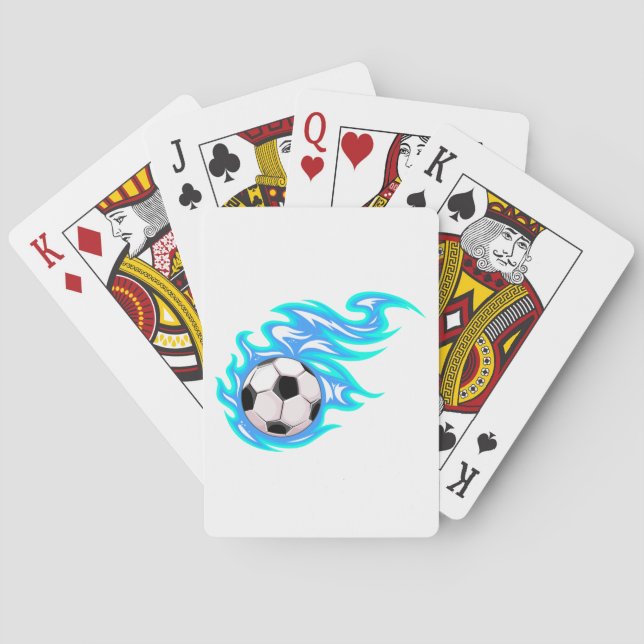 Electric Blue Flaming Soccer Ball Sports Poker Cards (Back)