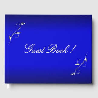 Electric Blue Floral Accents Custom Text Guest Book