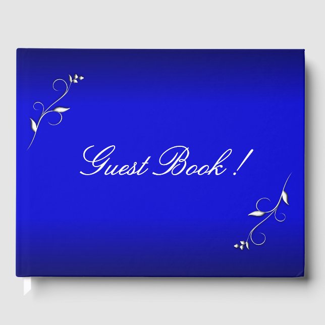 Electric Blue Floral Accents Custom Text Guest Book (Front)