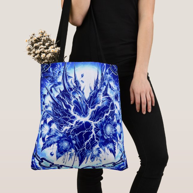 Electric Blue Flower Burst Tote Bag (Close Up)