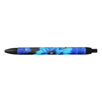 Electric Blue Flowers Black Ink Pen
