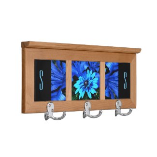 Electric Blue Flowers Monogram Coat Rack
