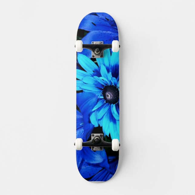 Electric Blue Flowers Skateboard Deck (Front)