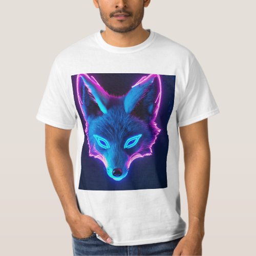 Electric Blue Fox Cyberpunk Neon Light t_shirt 