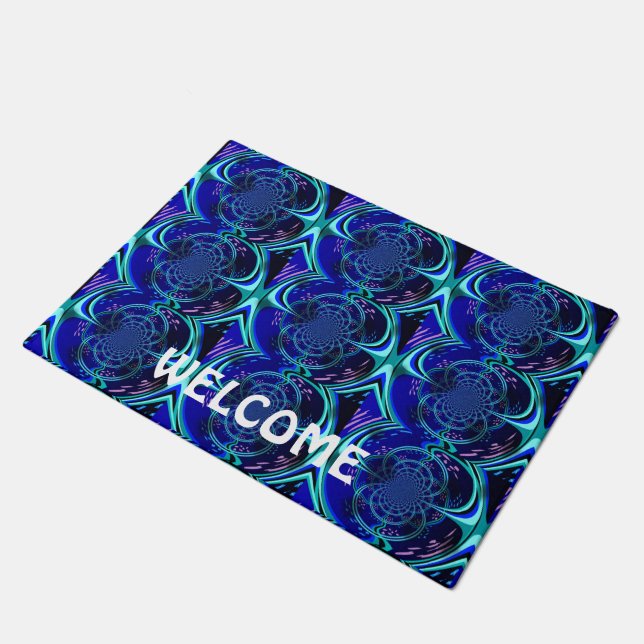 Electric Blue Fractal Design Doormat (Angled)