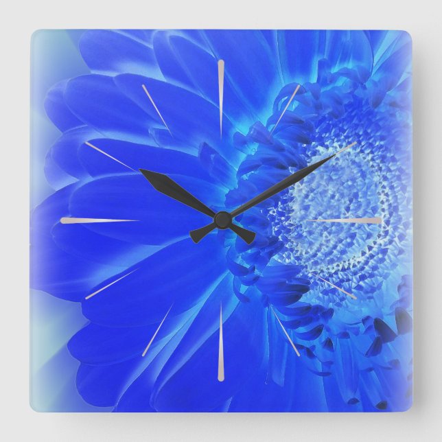 electric blue gerbera square wall clock (Front)
