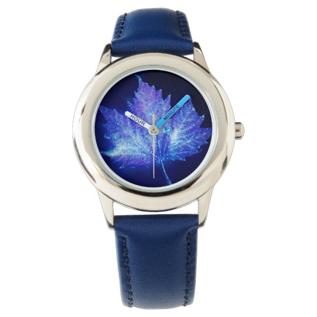 Electric Blue Glow Leaf Watch (Front)
