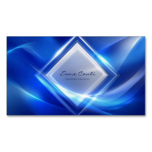 Electric Blue Glowing Diamond Futuristic Geometric Business Card Magnet