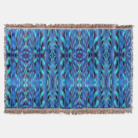 Electric Blue & Green Tie Dye Ikat Print Throw Blanket ...