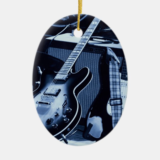Electric Blue Guitar Ceramic Ornament (Front)
