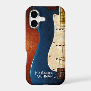 Electric blue Guitar Metal Grunge Custom Text iPhone 17 Case