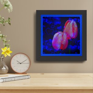 Electric Blue Hearts Pink Tulips Abstract Framed Art
