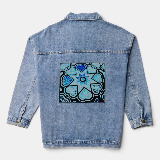 Electric Blue Hearts & Stars Denim Jacket (Back)