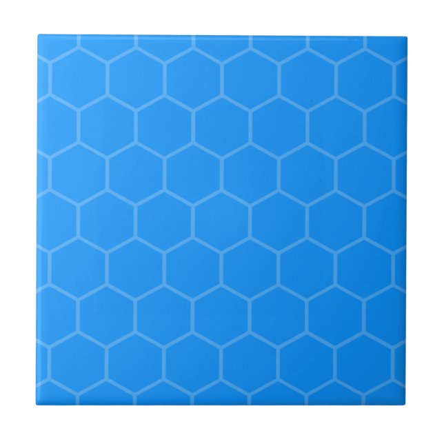 Electric blue hexagon geometric mosaic design ceramic tile (Front)