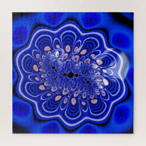 Electric Blue Holographic Fractal Flower Abstract Jigsaw Puzzle