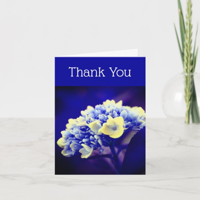 Electric Blue Hydrangea Floral Thank You Card (Front)