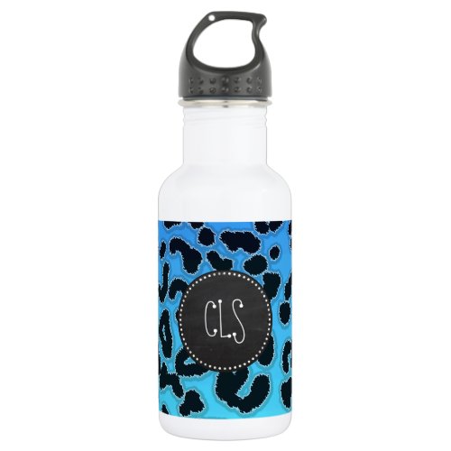 Electric Blue Leopard Print Chalkboard look Water Bottle