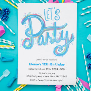Electric Blue "Let's Party" Modern & Colorful Invitation