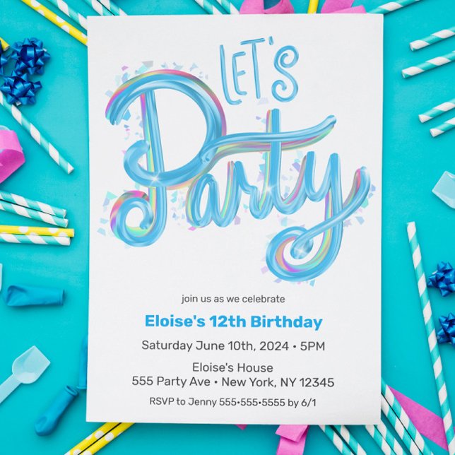 Electric Blue "Let's Party" Modern & Colorful Invitation (Creator Uploaded)