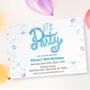 Electric Blue "Let's Party" Modern & Colorful Invitation