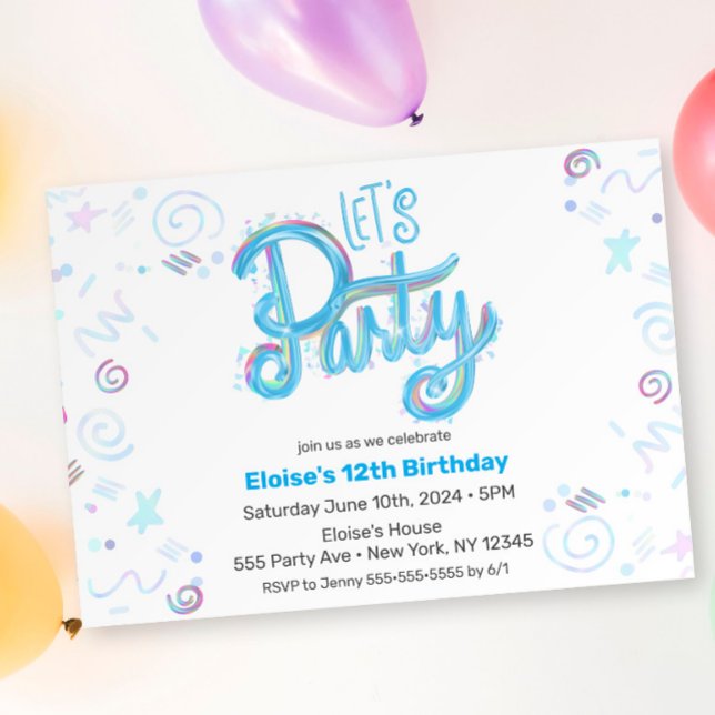 Electric Blue "Let's Party" Modern & Colorful Invitation (Creator Uploaded)