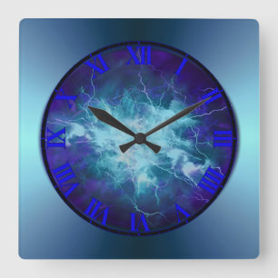 Electric Blue Lightening Wall Clock