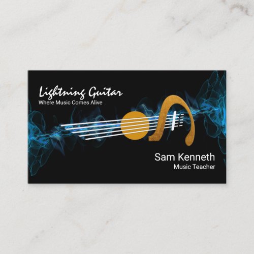 Electric Blue Lightning Guitar Music Teacher Business Card