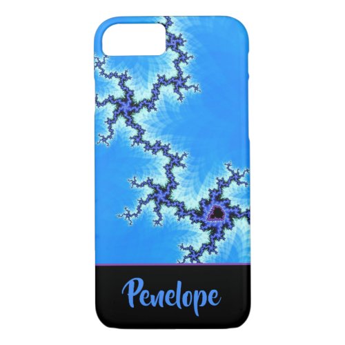Electric Blue Lightning Storm Fractal with Name iPhone 87 Case