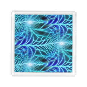 Electric Blue Luminous Fractal Repeating Pattern Acrylic Tray