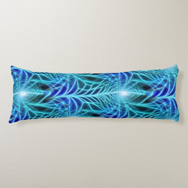 Electric Blue Luminous Fractal Repeating Pattern Body Pillow (Front)