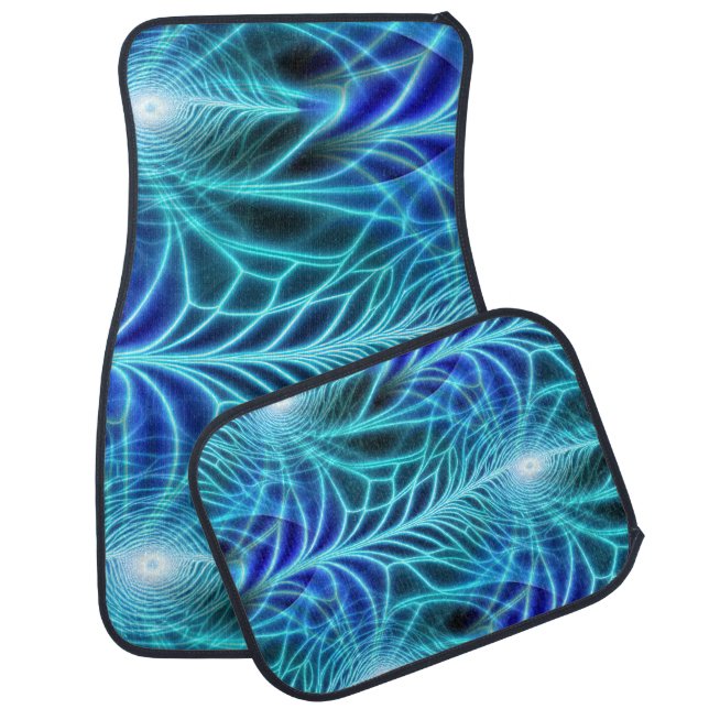 Electric Blue Luminous Fractal Repeating Pattern Car Floor Mat (Set)